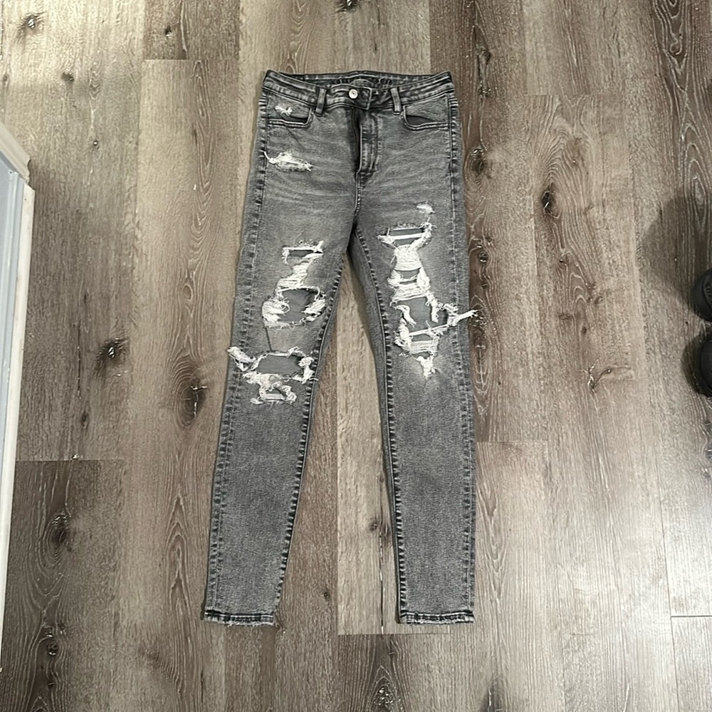 American Eagle next level stretch gray ripped jeans